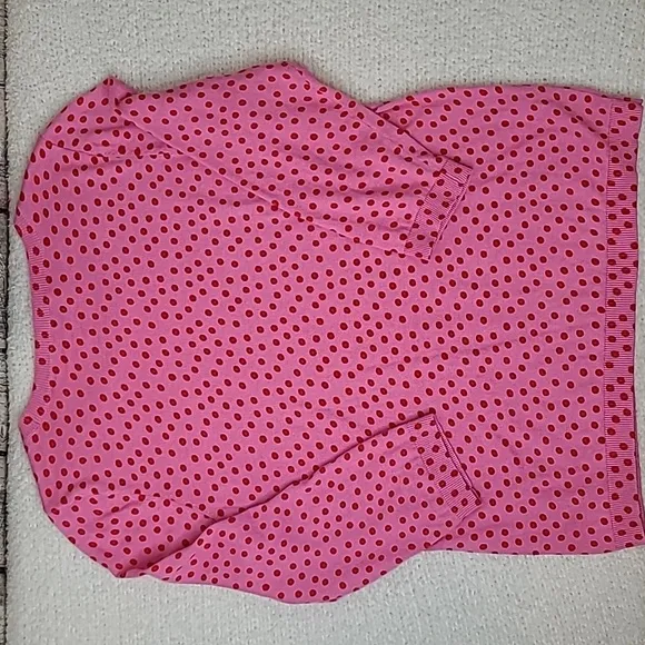 Ann Taylor Polka Dot Crewneck 3/4 Sleeve Sweater in Pink/Red