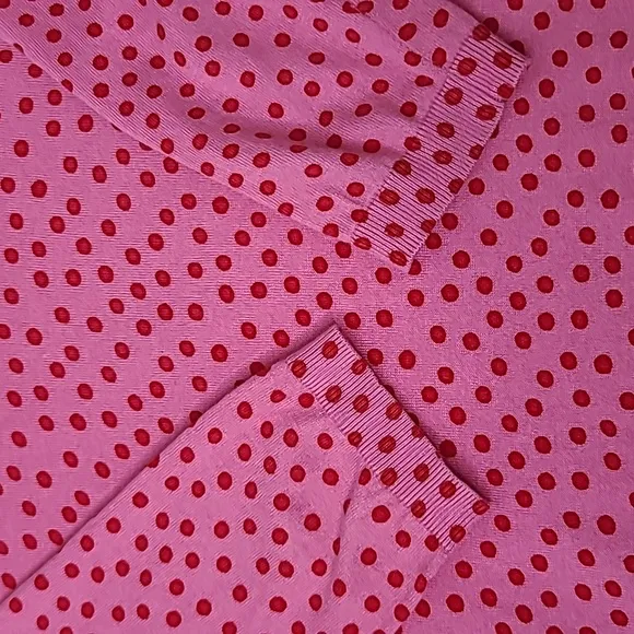 Ann Taylor Polka Dot Crewneck 3/4 Sleeve Sweater in Pink/Red