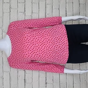 Ann Taylor Polka Dot Crewneck 3/4 Sleeve Sweater in Pink/Red