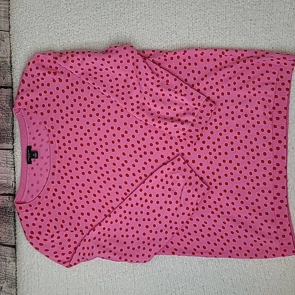 Ann Taylor Polka Dot Crewneck 3/4 Sleeve Sweater in Pink/Red