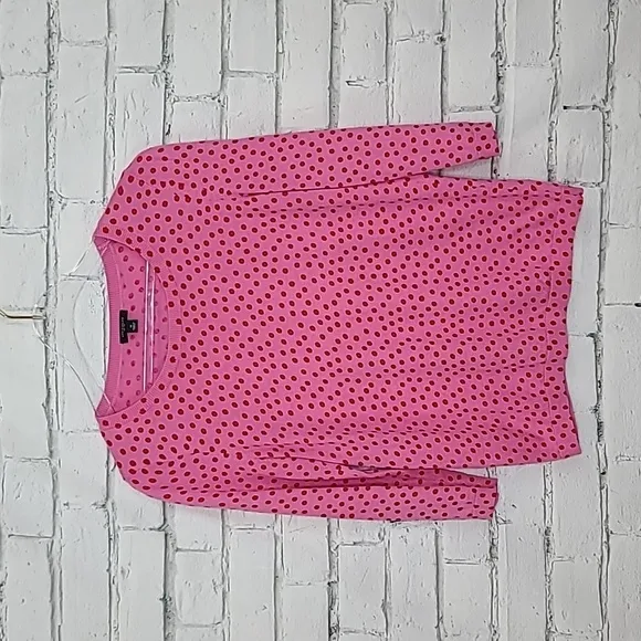 Ann Taylor Polka Dot Crewneck 3/4 Sleeve Sweater in Pink/Red
