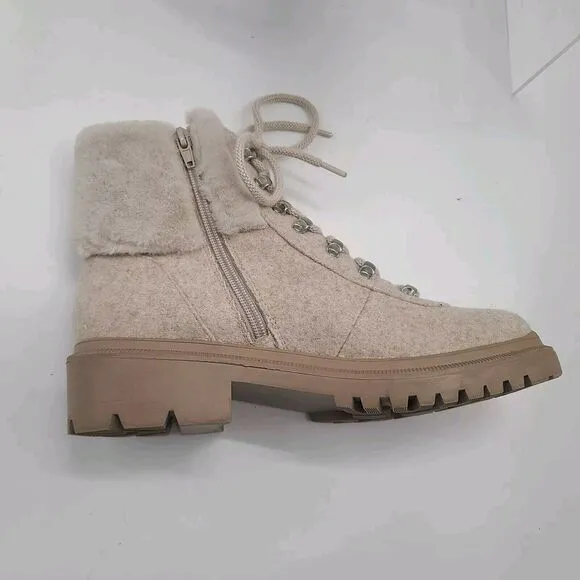 Anne Klein I-Flex Carmine Ankle Boots Size 10M Beige Zip &amp; Lace-Up CARM01F9