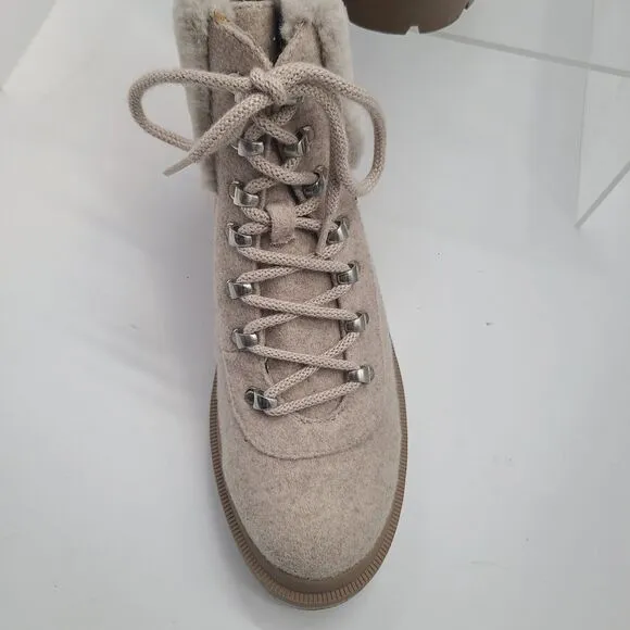 Anne Klein I-Flex Carmine Ankle Boots Size 10M Beige Zip &amp; Lace-Up CARM01F9