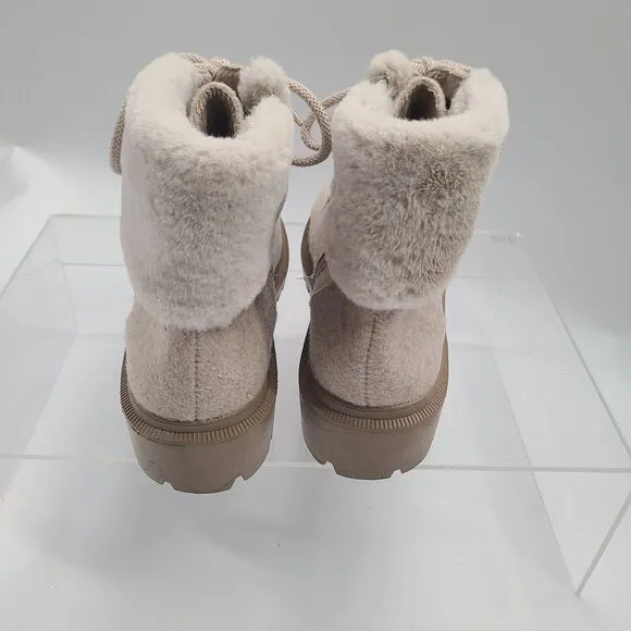 Anne Klein I-Flex Carmine Ankle Boots Size 10M Beige Zip &amp; Lace-Up CARM01F9