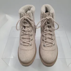 Anne Klein I-Flex Carmine Ankle Boots Size 10M Beige Zip &amp; Lace-Up CARM01F9