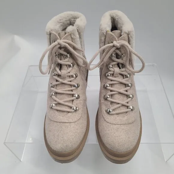 Anne Klein I-Flex Carmine Ankle Boots Size 10M Beige Zip &amp; Lace-Up CARM01F9
