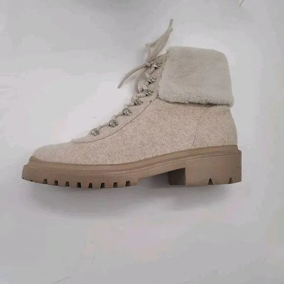 Anne Klein I-Flex Carmine Ankle Boots Size 10M Beige Zip &amp; Lace-Up CARM01F9