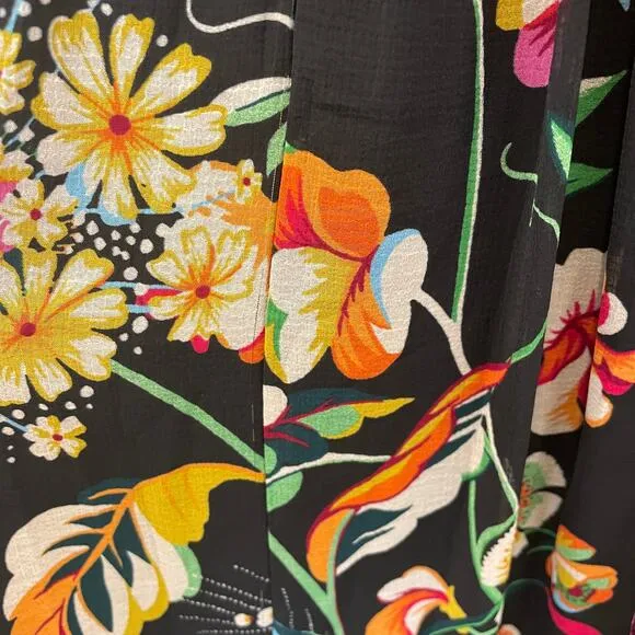 Anthropologie Adair Velvet Trimmed Patchwork Florals Boho Midi Dress Black 2P