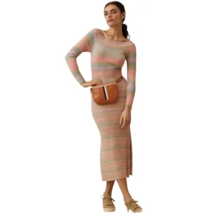 Anthropologie Daily Practice Striped Sweater Dress Maxi Colorful Boat Neck L