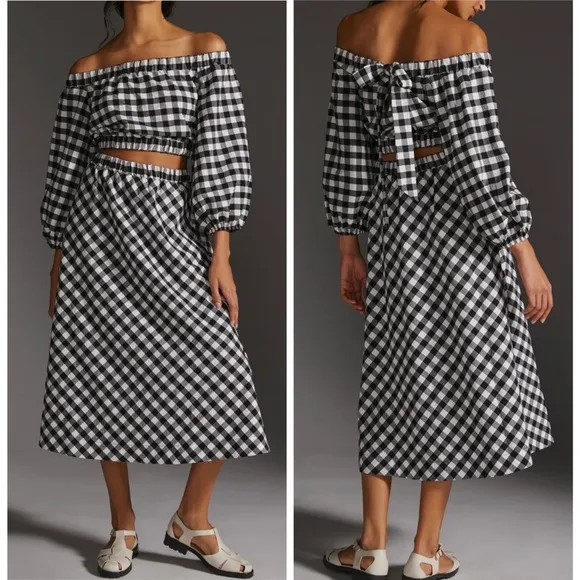 Anthropologie Maeve Gingham Skirt Set, M/L