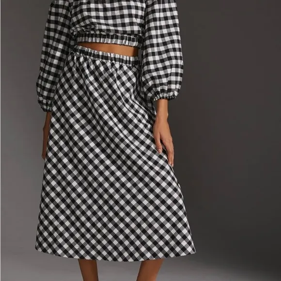 Anthropologie Maeve Gingham Skirt Set, M/L