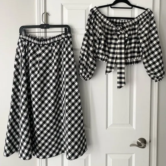 Anthropologie Maeve Gingham Skirt Set, M/L