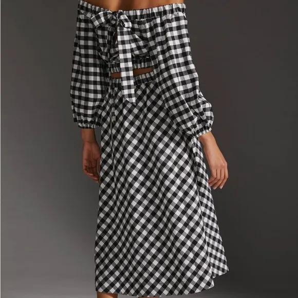 Anthropologie Maeve Gingham Skirt Set, M/L