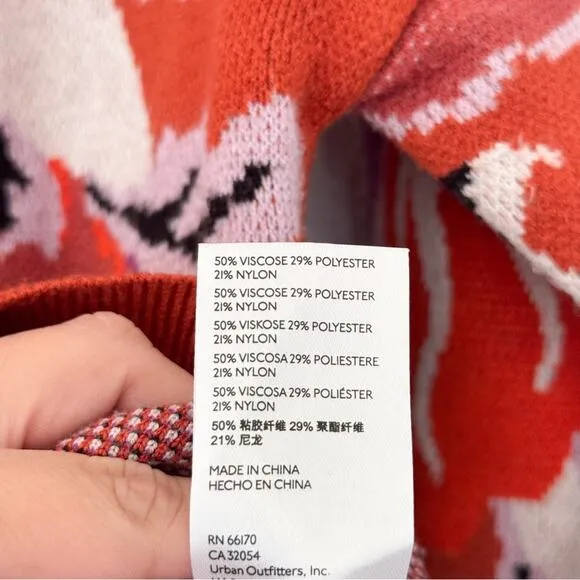 Anthropologie Maeve Red Floral Orange Boat Neck Thick Sweater