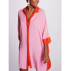 Anthropologie Margo Baridon Women’s Colorblock Oversized Pink Orange Tunic Dress