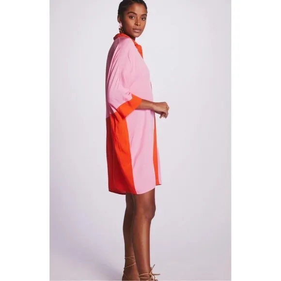 Anthropologie Margo Baridon Women’s Colorblock Oversized Pink Orange Tunic Dress