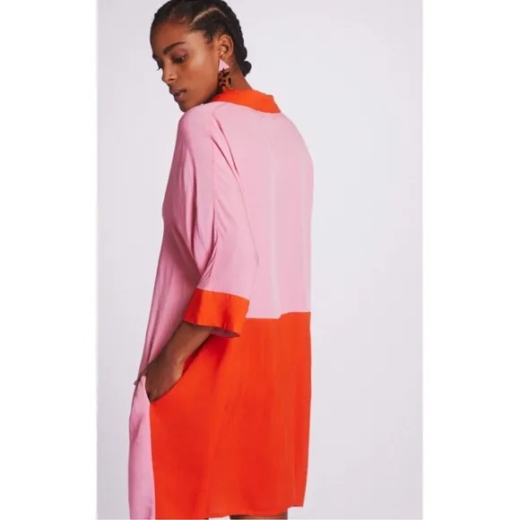 Anthropologie Margo Baridon Women’s Colorblock Oversized Pink Orange Tunic Dress