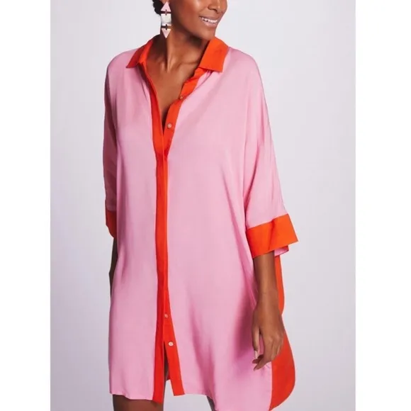Anthropologie Margo Baridon Women’s Colorblock Oversized Pink Orange Tunic Dress