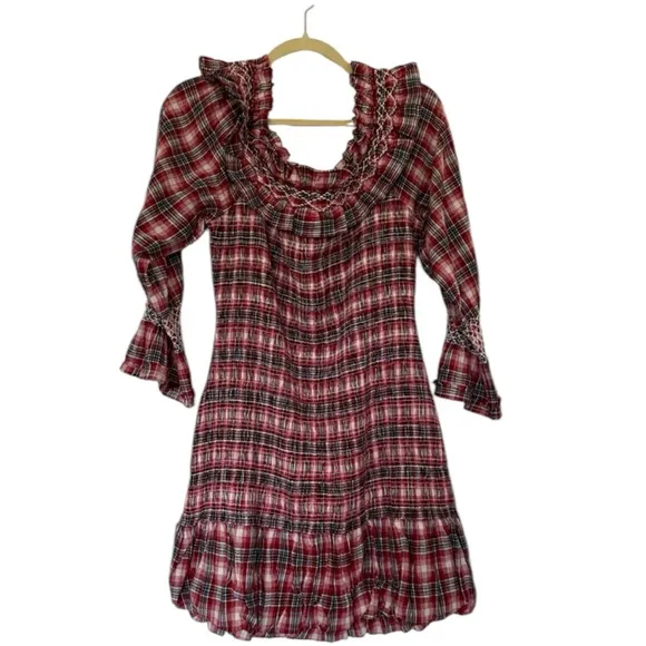 Anthropologie Pilcro Smocked Plaid Mini Dress - Size Large, NWT