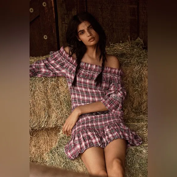 Anthropologie Pilcro Smocked Plaid Mini Dress - Size Large, NWT