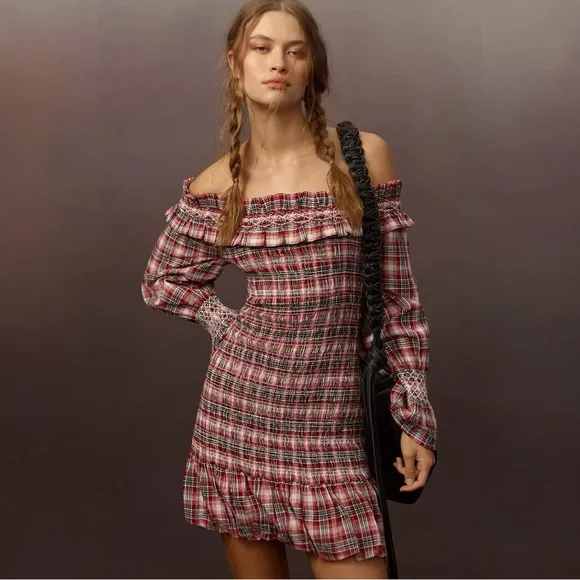 Anthropologie Pilcro Smocked Plaid Mini Dress - Size Large, NWT