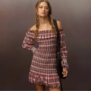 Anthropologie Pilcro Smocked Plaid Mini Dress - Size Large, NWT