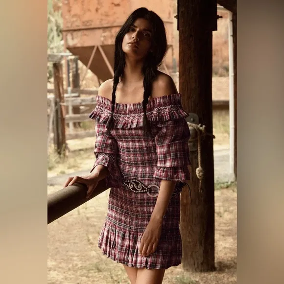 Anthropologie Pilcro Smocked Plaid Mini Dress - Size Large, NWT