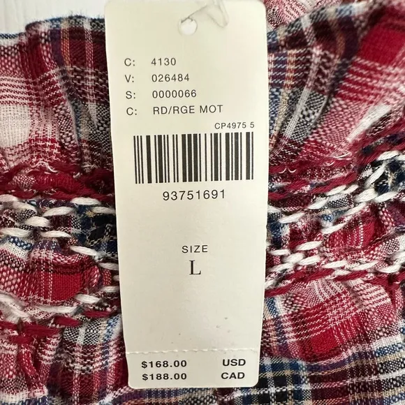 Anthropologie Pilcro Smocked Plaid Mini Dress - Size Large, NWT