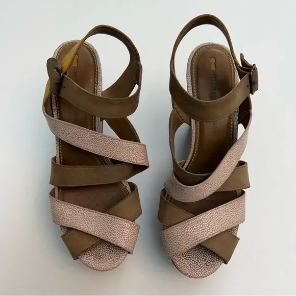 Anthropologie Schuler &amp; Sons Diamond Sliced Wedges Wood Platform, Size 7