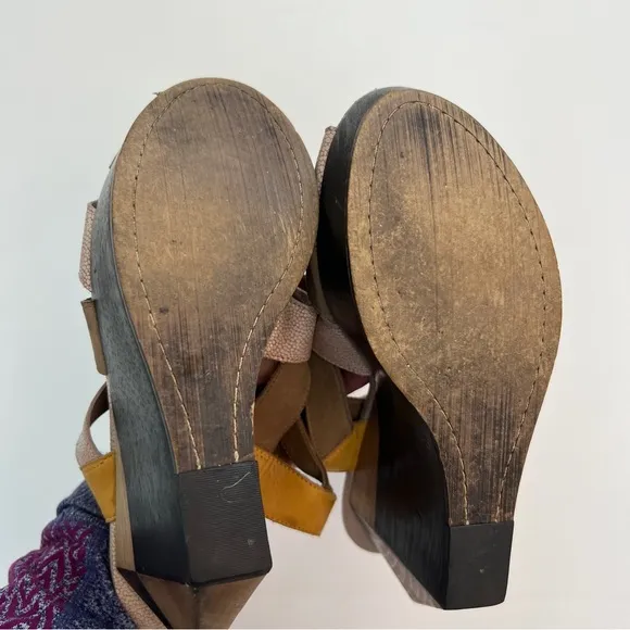 Anthropologie Schuler &amp; Sons Diamond Sliced Wedges Wood Platform, Size 7
