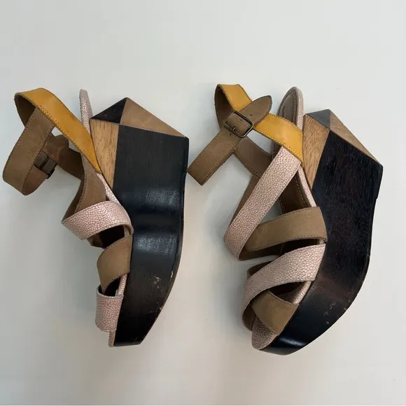 Anthropologie Schuler &amp; Sons Diamond Sliced Wedges Wood Platform, Size 7