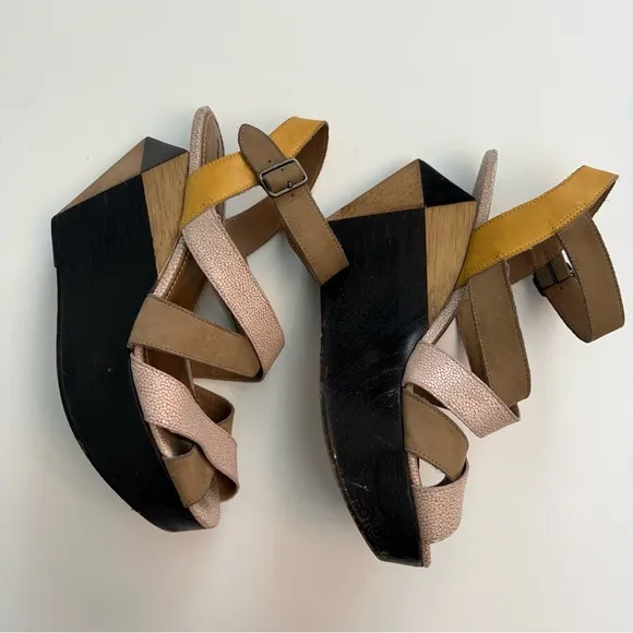 Anthropologie Schuler &amp; Sons Diamond Sliced Wedges Wood Platform, Size 7