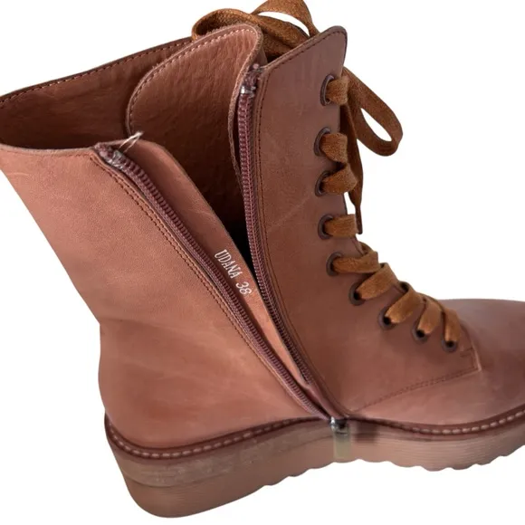 Anthropologie Silent D Udana Lace Up Tan Leather Boots Sz 38