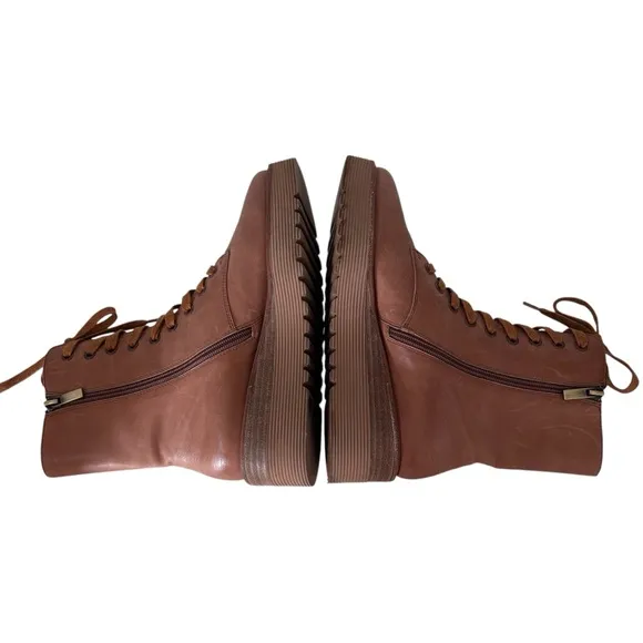 Anthropologie Silent D Udana Lace Up Tan Leather Boots Sz 38