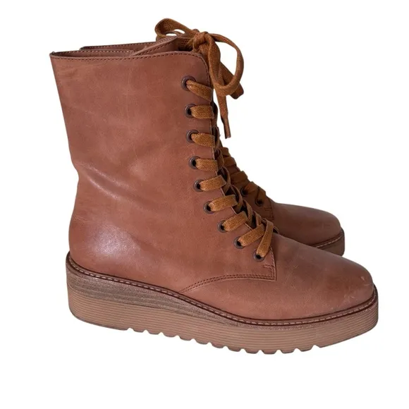 Anthropologie Silent D Udana Lace Up Tan Leather Boots Sz 38