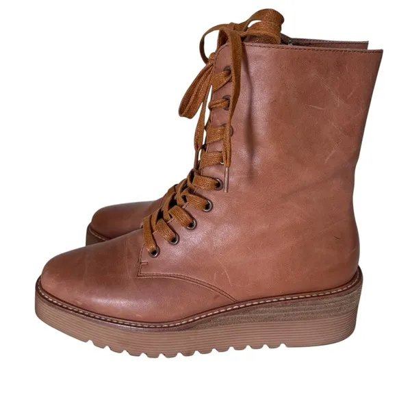 Anthropologie Silent D Udana Lace Up Tan Leather Boots Sz 38