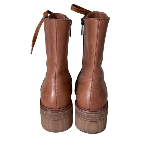 Anthropologie Silent D Udana Lace Up Tan Leather Boots Sz 38