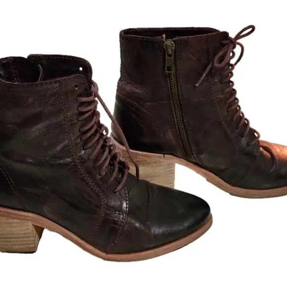 Anthropologie x KDB Kelsi Dagger Brooklyn Goodwin Lace Up Granny Burgundy boots