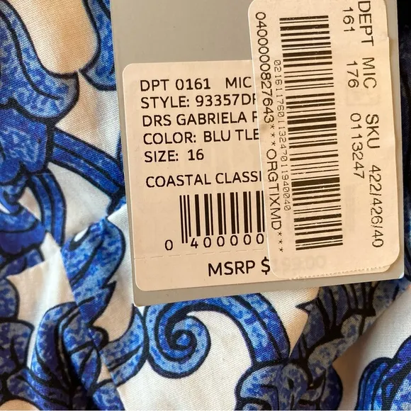 ANTONIO MELANI Gabriela Blue White Tile Print Midi Sun Dress NWT