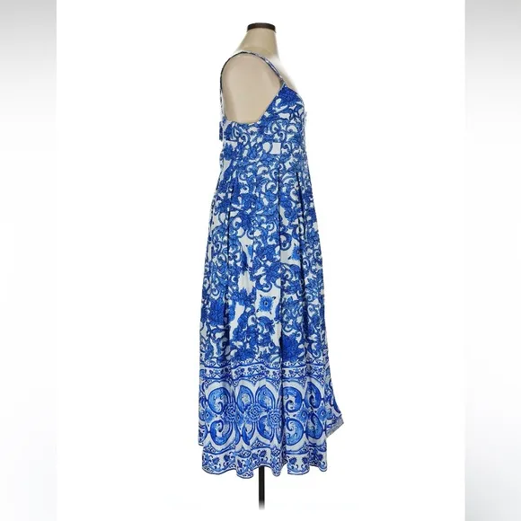 ANTONIO MELANI Gabriela Blue White Tile Print Midi Sun Dress NWT