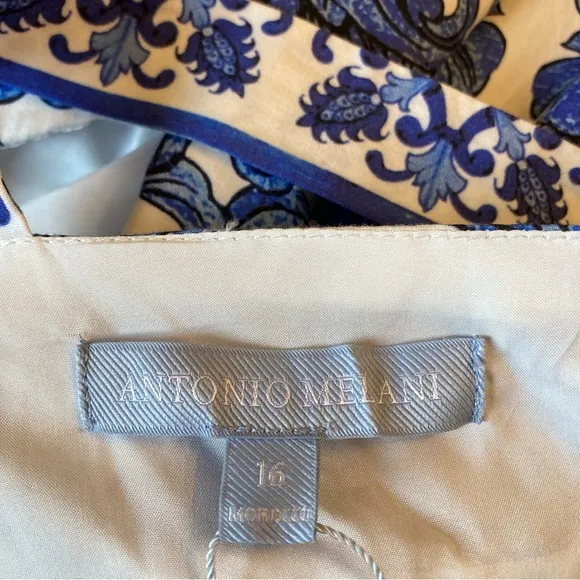 ANTONIO MELANI Gabriela Blue White Tile Print Midi Sun Dress NWT