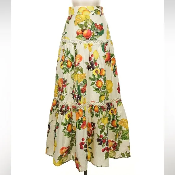 ANTONIO MELANI Set Yellow White Red Fruit Print Floral cotton Skirt &amp; Top