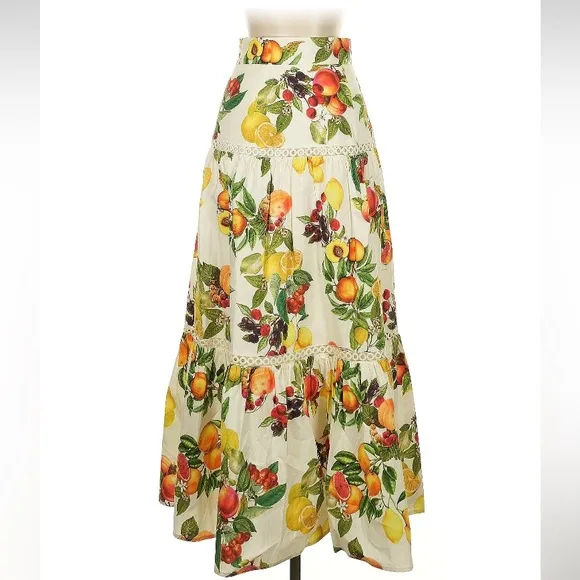 ANTONIO MELANI Set Yellow White Red Fruit Print Floral cotton Skirt &amp; Top