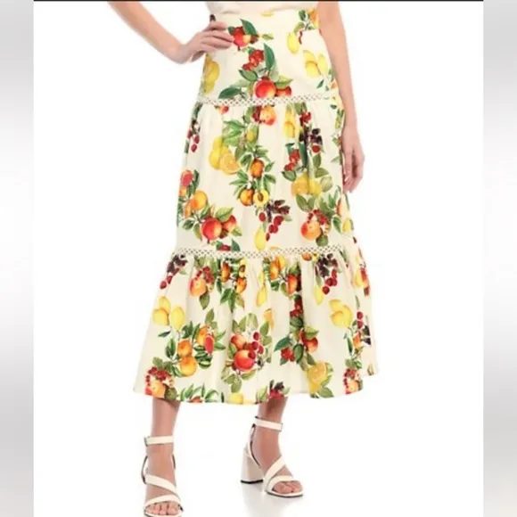 ANTONIO MELANI Set Yellow White Red Fruit Print Floral cotton Skirt &amp; Top
