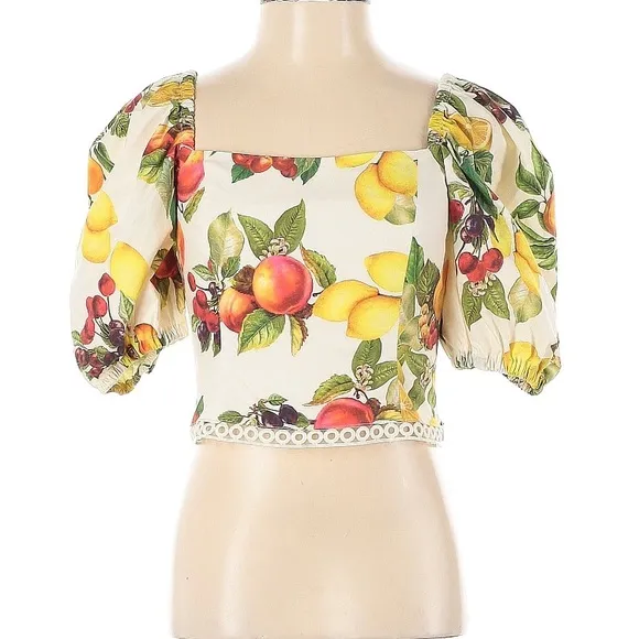 ANTONIO MELANI Set Yellow White Red Fruit Print Floral cotton Skirt &amp; Top