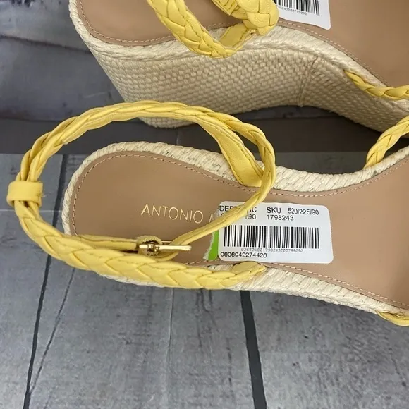 Antonio Melani Size 9.5 M Yellow Platform Leather Braided Ankle Strap Wedges