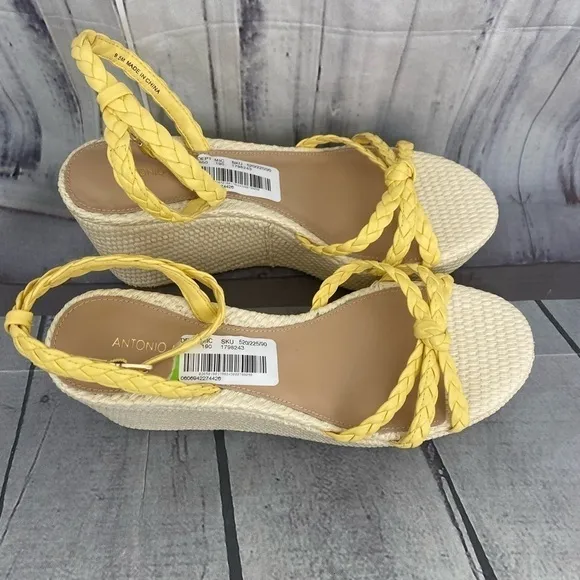 Antonio Melani Size 9.5 M Yellow Platform Leather Braided Ankle Strap Wedges