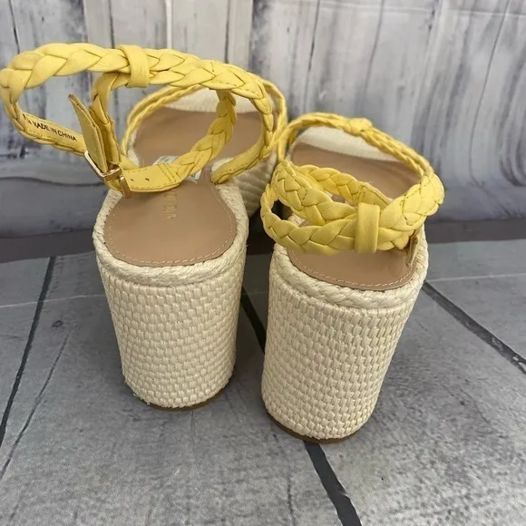 Antonio Melani Size 9.5 M Yellow Platform Leather Braided Ankle Strap Wedges