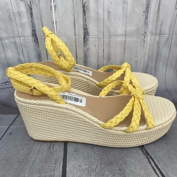 Antonio Melani Size 9.5 M Yellow Platform Leather Braided Ankle Strap Wedges