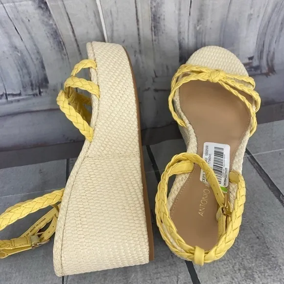 Antonio Melani Size 9.5 M Yellow Platform Leather Braided Ankle Strap Wedges